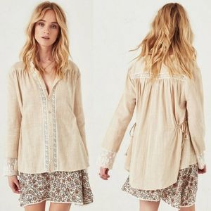 NWT Paloma Blouse S Spell Designs Neutral Linen natural buttondown top shirt tan